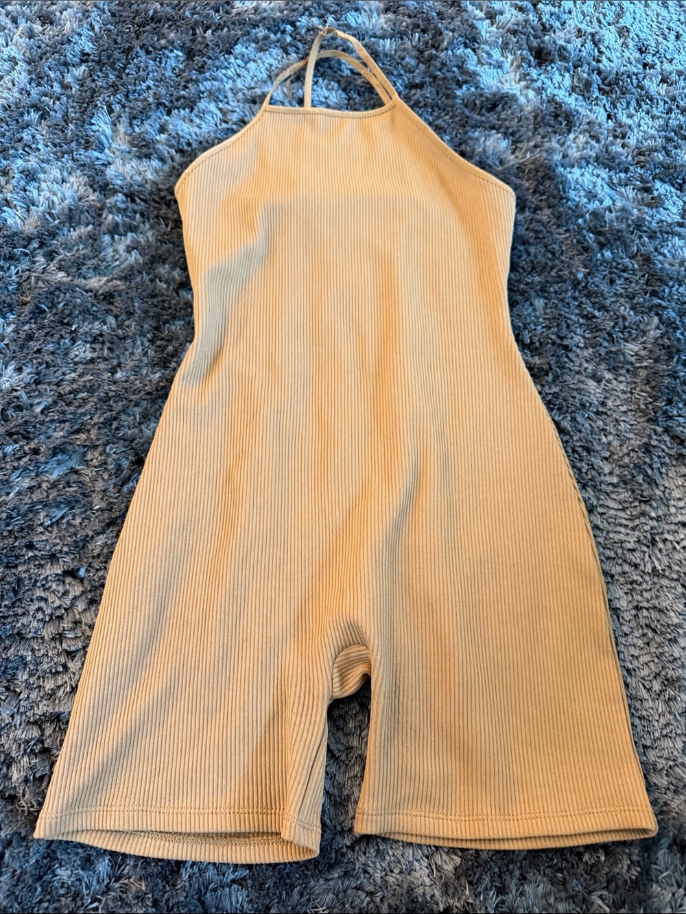 Ribbed Halter One-Piece in Beige
